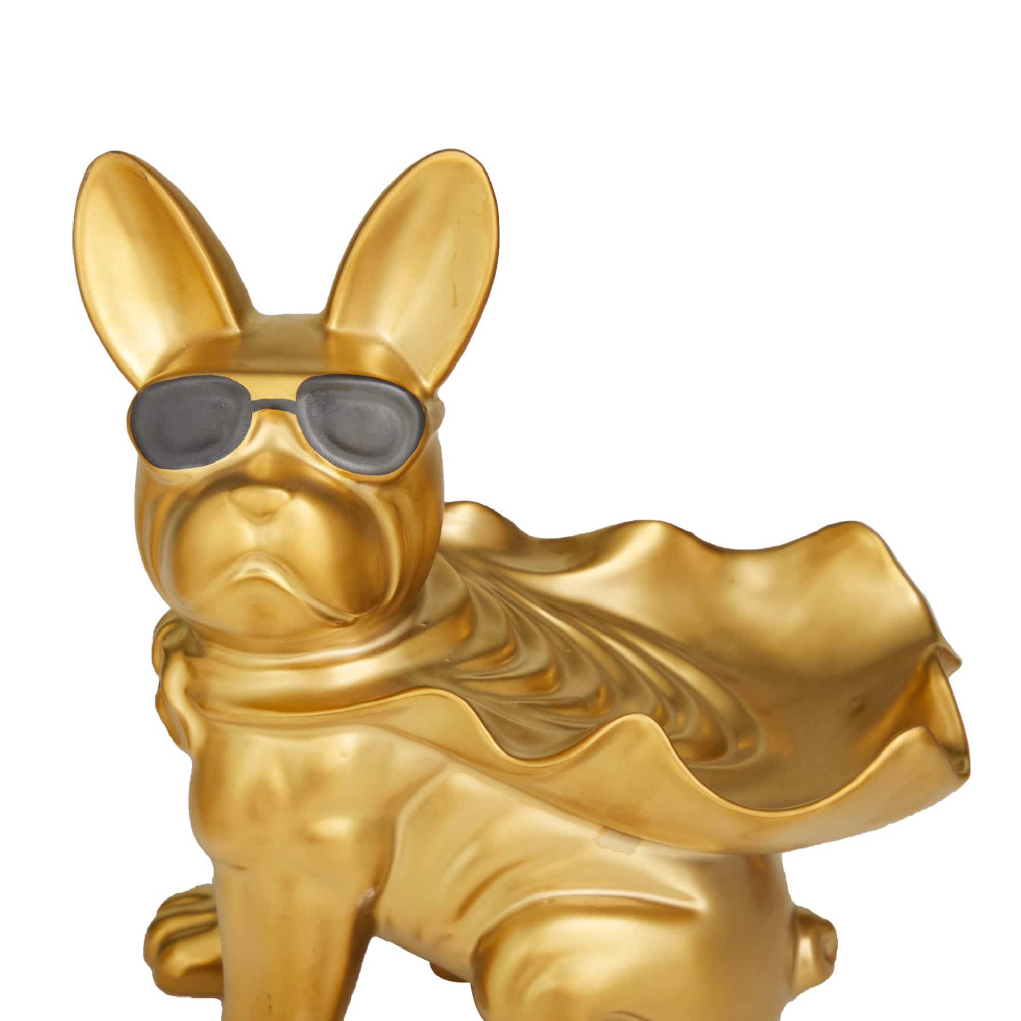 CosmoLiving by Cosmopolitan 10" Gold Bulldog Sculpture with Sunglasses Set